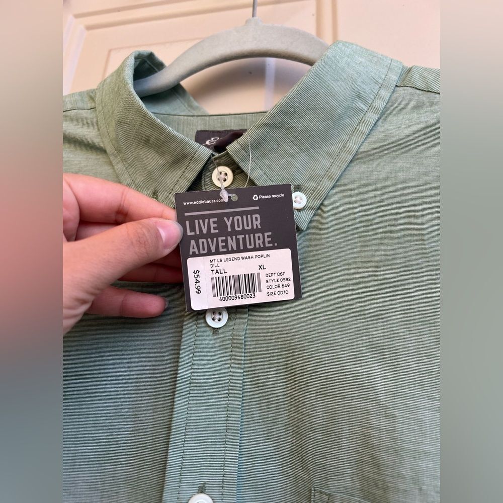 NWT Eddie Bauer Men’s XL Sage Green Shirt Outdoor Classic Button Front - Picture 4 of 5